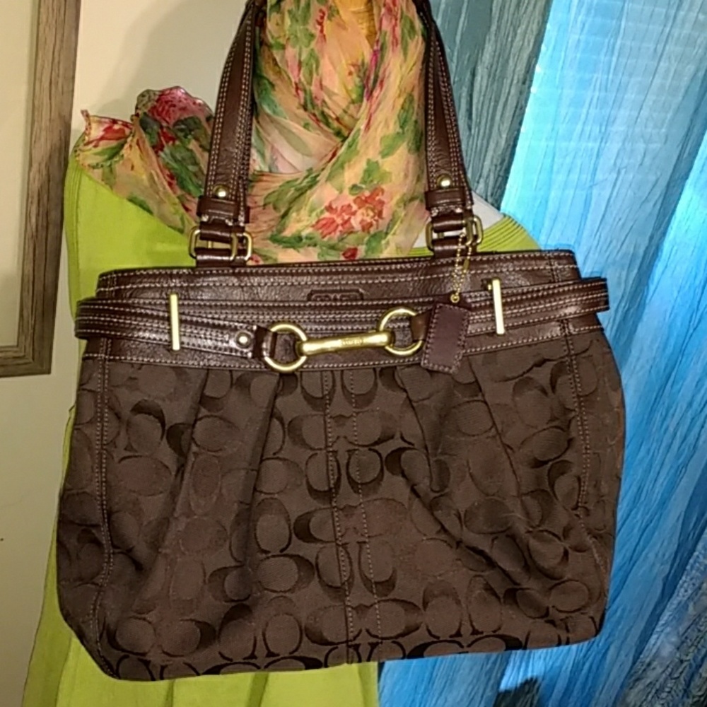 AUTH COACH BROWN CANVAS LEATHER PURSE